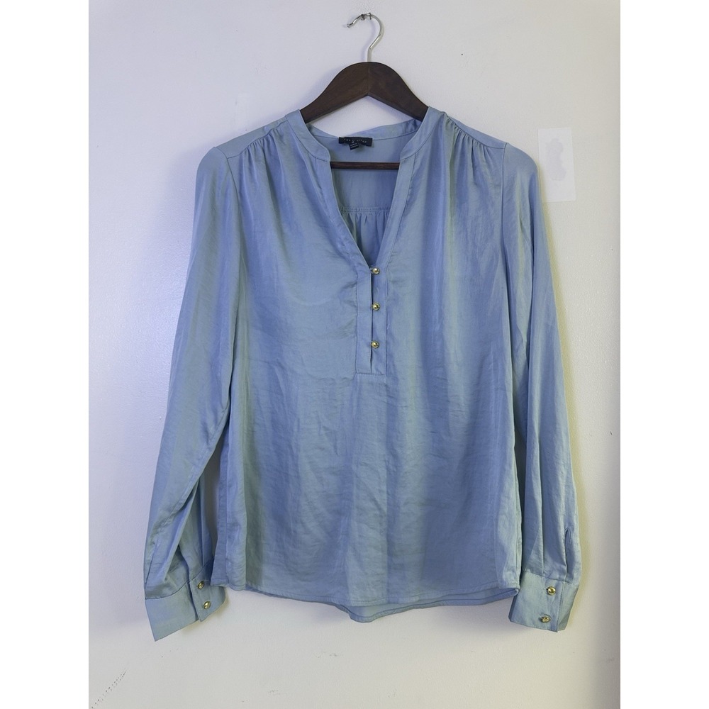 The Limited Women's Medium Blue Blouse Gold Button Long Sleeve Career Top